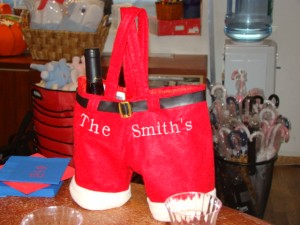 Monogrammed Santa Pants Wine Bottle Holder
