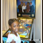 Good Morning America Green Room with GMA Pinball machine (notice Diane Sawyer)