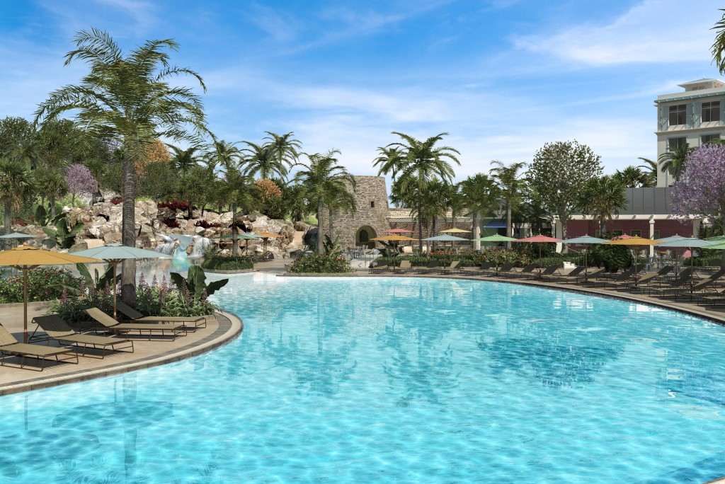 Guests can now book reservations at Loews Sapphire Falls Resort for stays beginning July 14, 2016. Built around a lush, tropical lagoon and towering waterfall, the new, 1,000-room Caribbean-themed hideaway is the fifth hotel at Universal Orlando and will bring the number of on-site hotel rooms to 5,200. Images shown are conceptual representations, details are subject to change.   © Universal Orlando Resort, 2015.