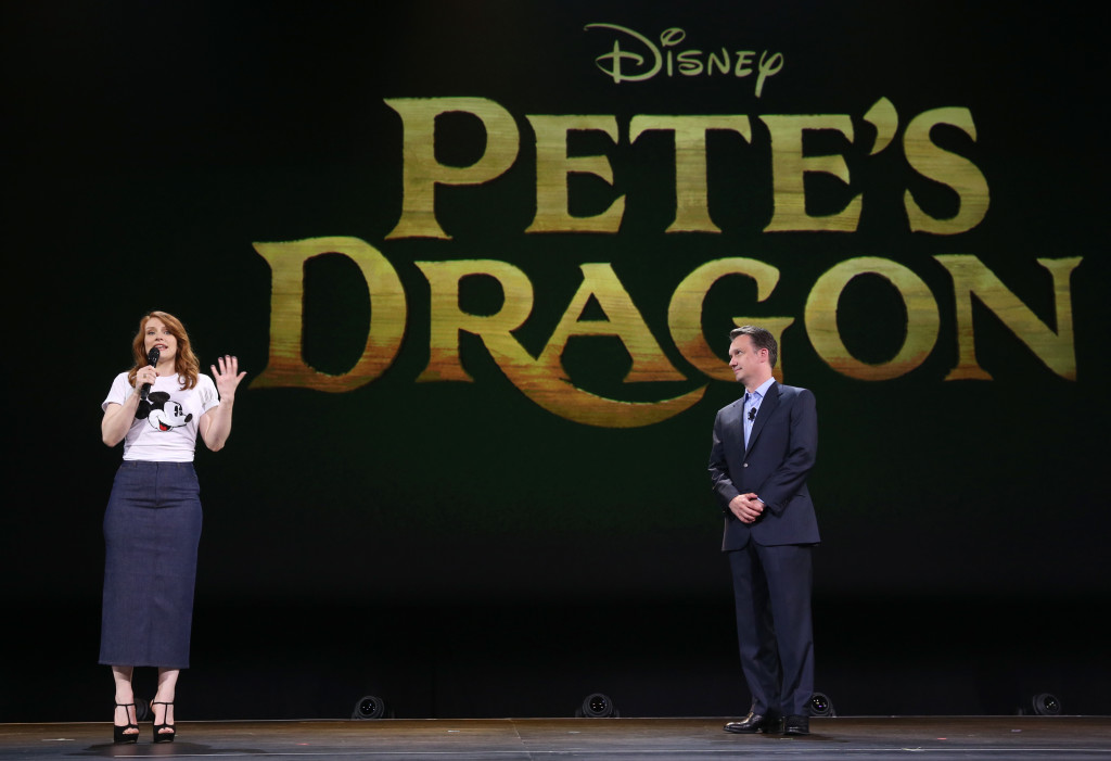 ANAHEIM, CA - AUGUST 15: Actress Bryce Dallas Howard of PETE'S DRAGON (L) and President of Walt Disney Studios Motion Picture Production Sean Bailey took part today in "Worlds, Galaxies, and Universes: Live Action at The Walt Disney Studios" presentation at Disney's D23 EXPO 2015 in Anaheim, Calif. PETES DRAGON will be released in U.S. theaters on August 12, 2016. (Photo by Jesse Grant/Getty Images for Disney) *** Local Caption *** Bryce Dallas Howard; Sean Bailey
