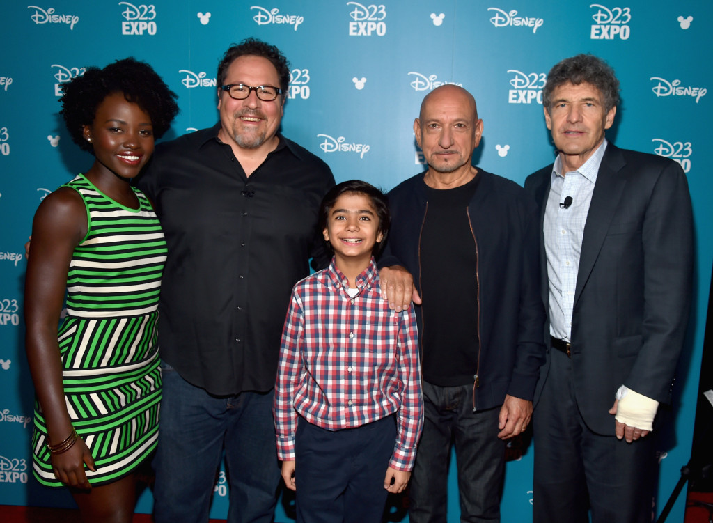 ANAHEIM, CA - AUGUST 15: (L-R) Actress Lupita Nyong'o, director Jon Favreau, actors Neel Sethi and Ben Kingsley of THE JUNGLE BOOK and Chairman of the Walt Disney Studios Alan Horn took part today in "Worlds, Galaxies, and Universes: Live Action at The Walt Disney Studios" presentation at Disney's D23 EXPO 2015 in Anaheim, Calif.  (Photo by Alberto E. Rodriguez/Getty Images for Disney) *** Local Caption *** Lupita Nyong'o; Jon Favreau; Neel Sethi; Ben Kingsley; Alan Horn
