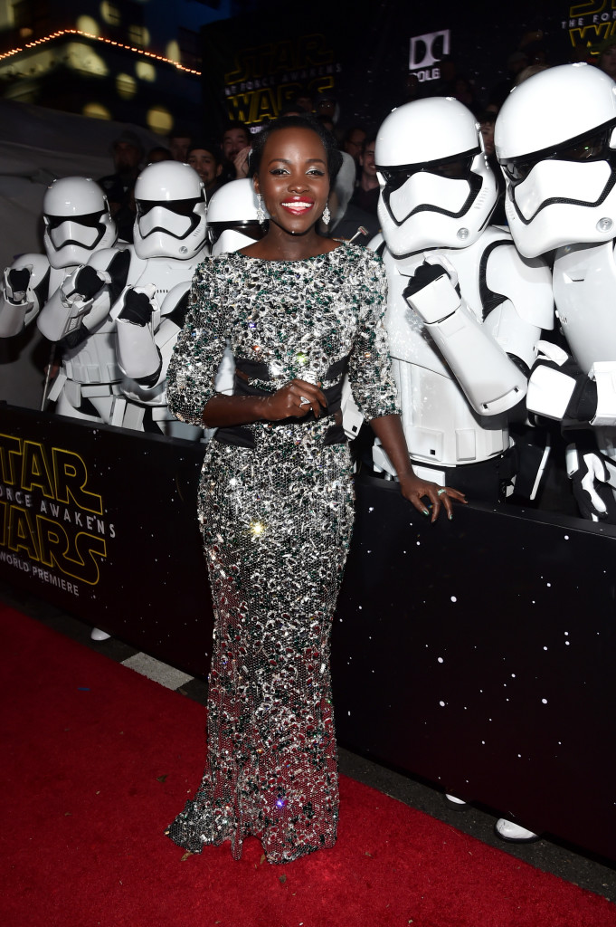 HOLLYWOOD, CA - DECEMBER 14: Actress Lupita Nyong'o attends the World Premiere of ?Star Wars: The Force Awakens? at the Dolby, El Capitan, and TCL Theatres on December 14, 2015 in Hollywood, California. (Photo by Alberto E. Rodriguez/Getty Images for Disney) *** Local Caption *** Lupita Nyong'o