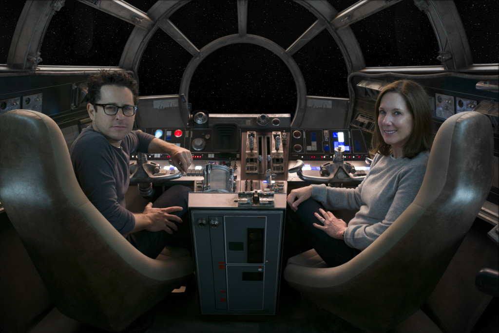 Star Wars: The Force Awakens..L to R: Director/Producer/Screenwriter J.J. Abrams and Producer Kathleen Kennedy..Ph: David James..? 2015 Lucasfilm Ltd. & TM. All Right Reserved.