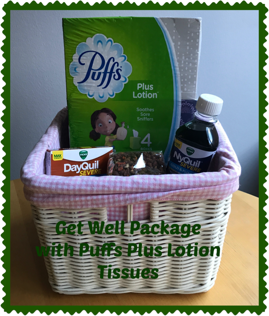 "puffs plus lotion tissues, get well package"
