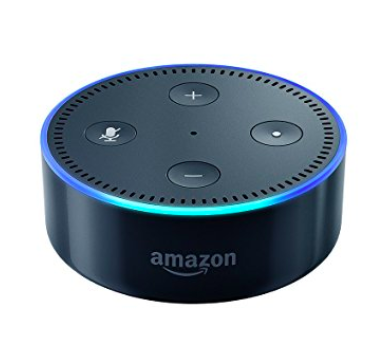 Amazon Echo Dot on a white background. 