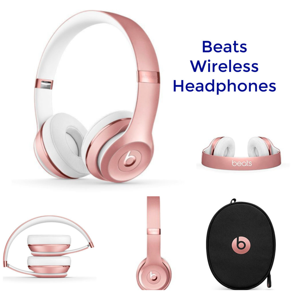 Rose pink Beats Wireless Headphones with a black and rose carrying case.