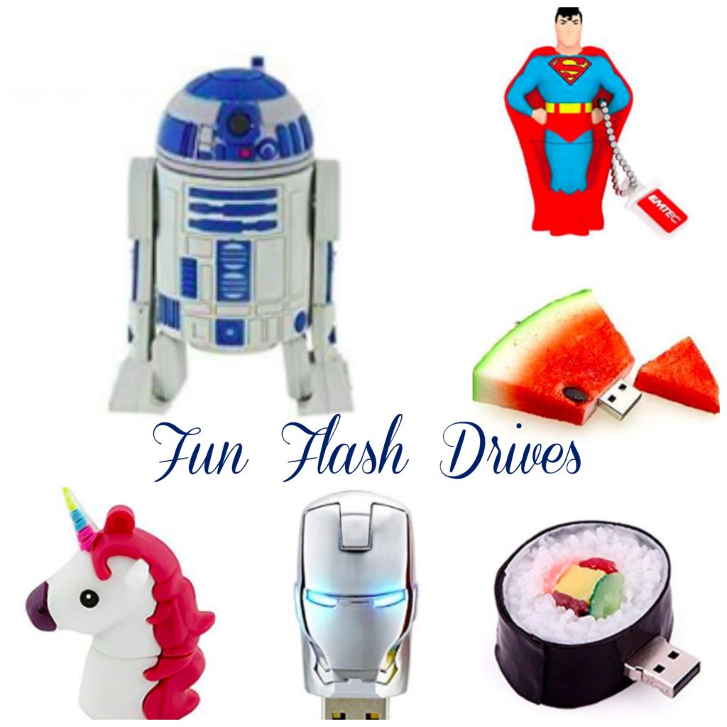 RSD2, Superman, unicorn, sushi and Iron Man themed flash drives