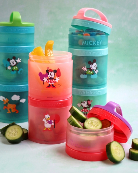 Whiskware Disney Stackable Snack Containers for Kids and Toddlers 3  Stackable Snack Cups for School and Travel Mickey and Minnie